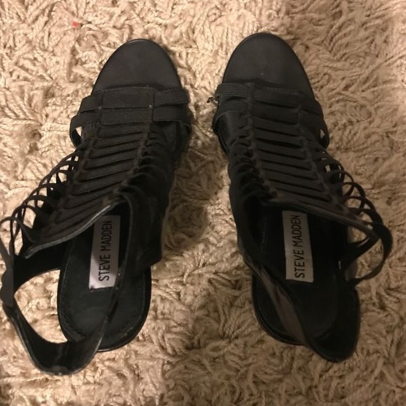 Steve Madden Stretche Black Multi Heels Sandals - Picture 3 of 5